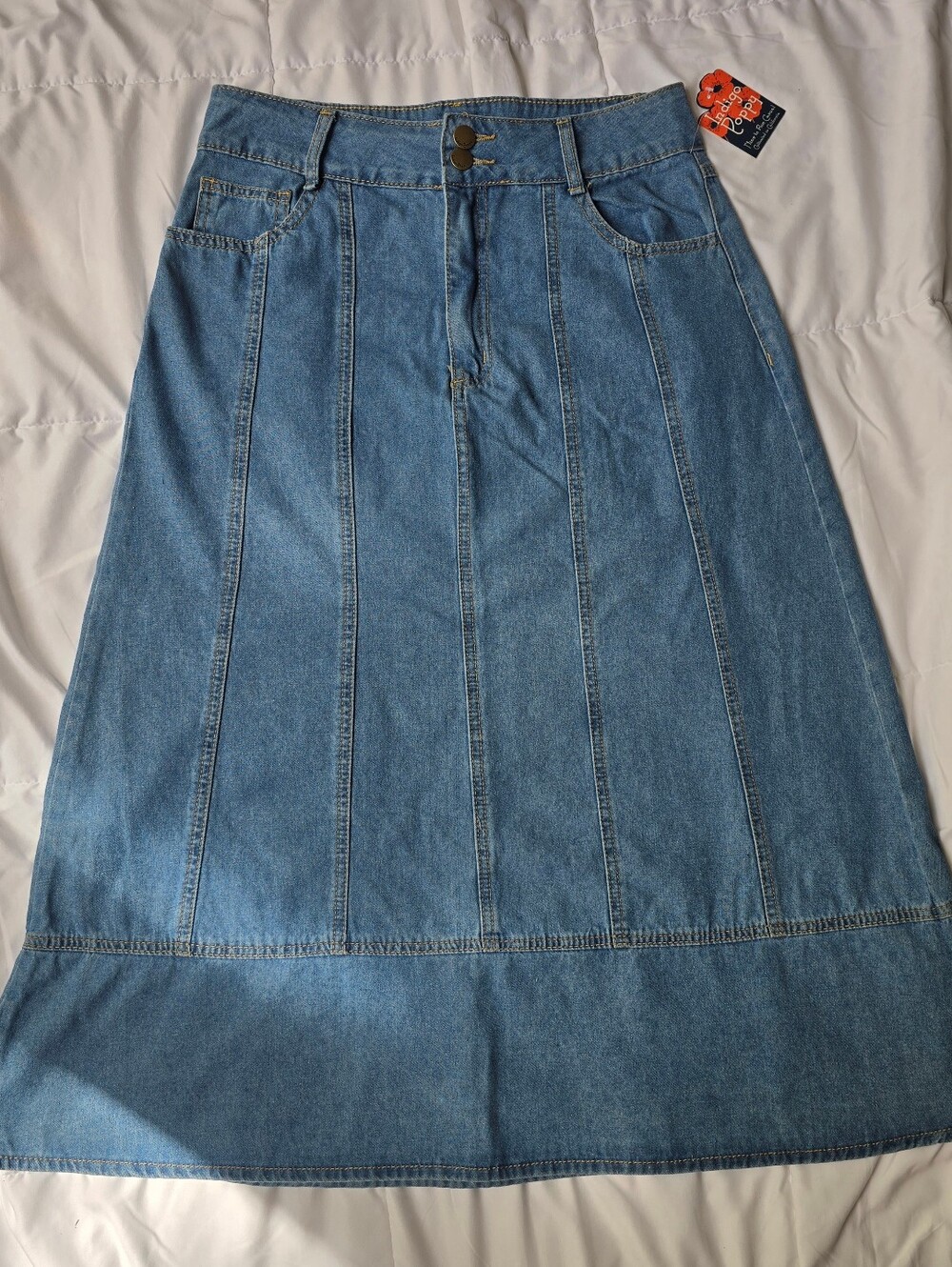 Indigo Poppy Denim A-Line Maxi Skirt
